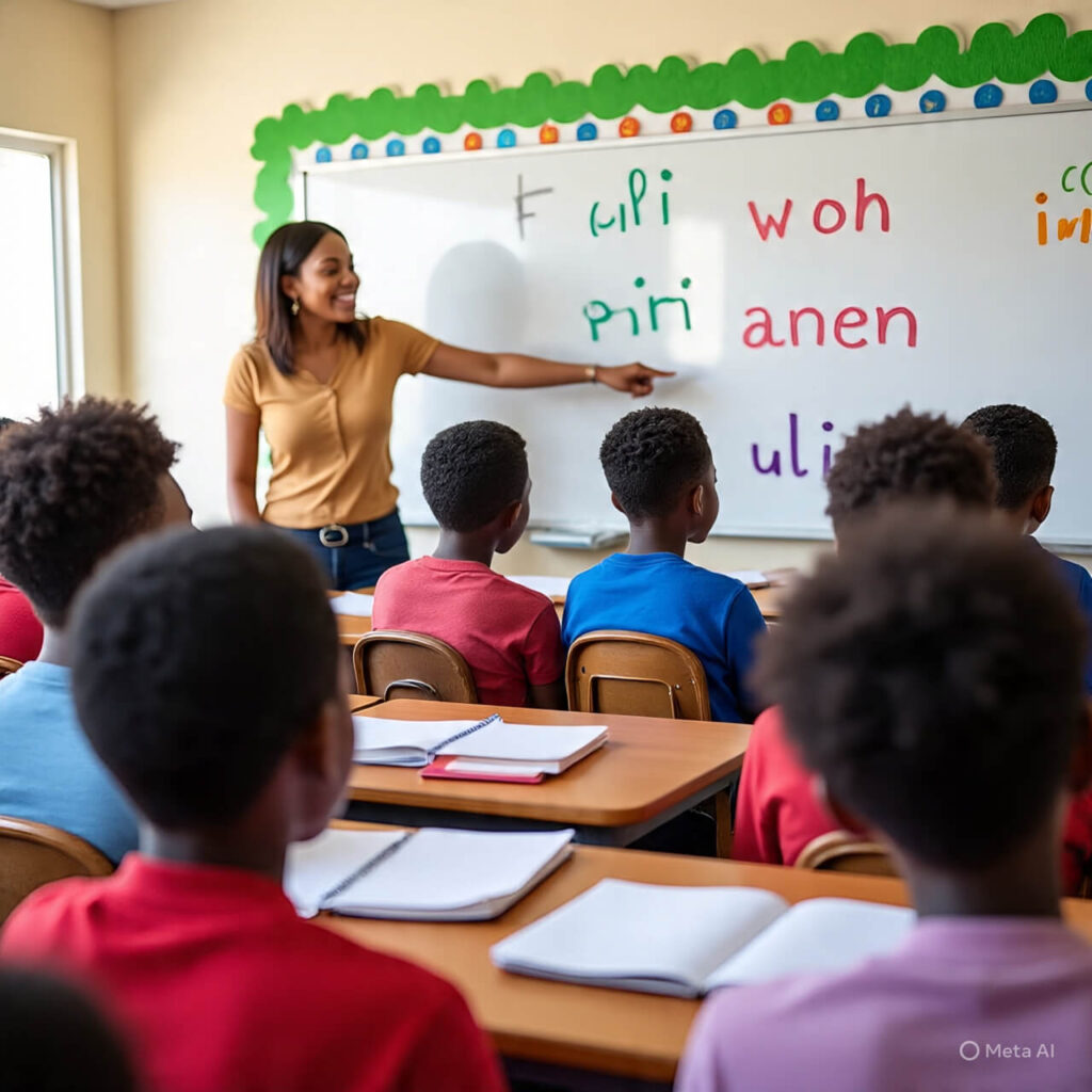 Teenagers and young adults learning to speak Igbo.