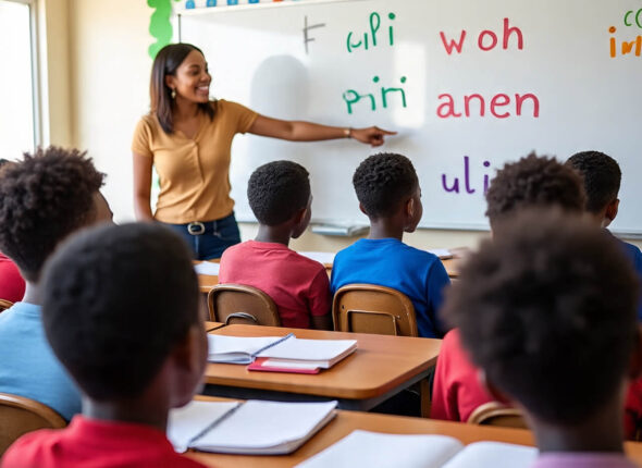 Teenagers and young adults learning to speak Igbo.